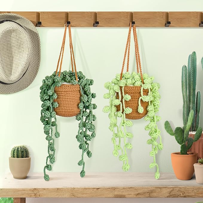 Crochetta Crochet Kit for Beginners, Amigurumi Crocheting Animals Kits w Step-by-Step Video Tutorials, Knitting Starter Pack for Adults and Kids, 2 Hanging Plant Familly (40%+ Yarn Content)