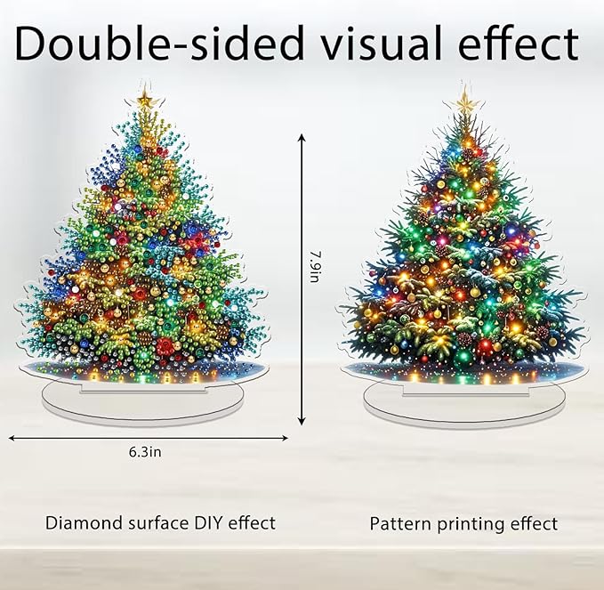 pudinbs Diamond Art Kit for Adult Christmas, 5D Diamond Art Painting, Double Sided Decorative Special-Shaped Rhinestone Desktop Ornaments, DIY Acrylic Ornaments (Christmas Tree)