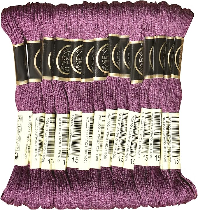 LE PAON Embroidery Floss, 14-Pack Six Strands 100% Long Staple Cotton Embroidery Thread, 8.7-Yard，Color Number：154,Very Dark Grape Darker Than