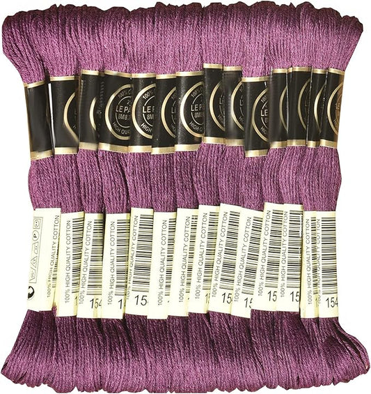 LE PAON Embroidery Floss, 14-Pack Six Strands 100% Long Staple Cotton Embroidery Thread, 8.7-Yard，Color Number：154,Very Dark Grape Darker Than