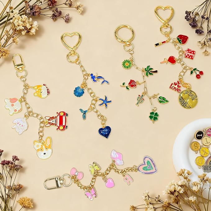 VvLons Lip Gloss Keychain Making Kit, 323Pcs Bag Charm Kit DIY Craft Supplies with Key Chain Hooks, Jump Rings, Lobster Clasps, Chains & Tools, Custom Jewelry Making Kit for Mothers Day Gifts