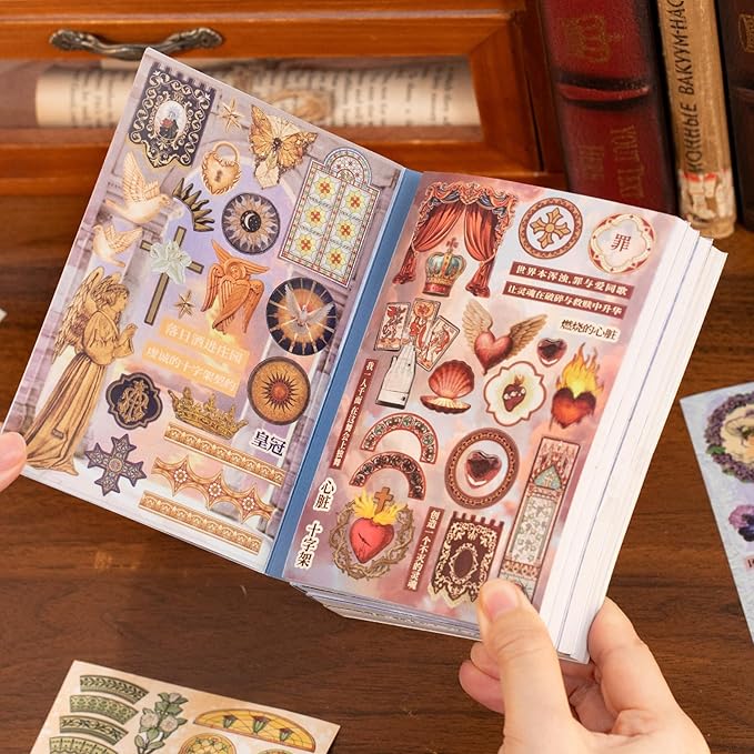 Retro-Style Patterned Journal DIY Scene Stress-Relief Sticker Book (Green)