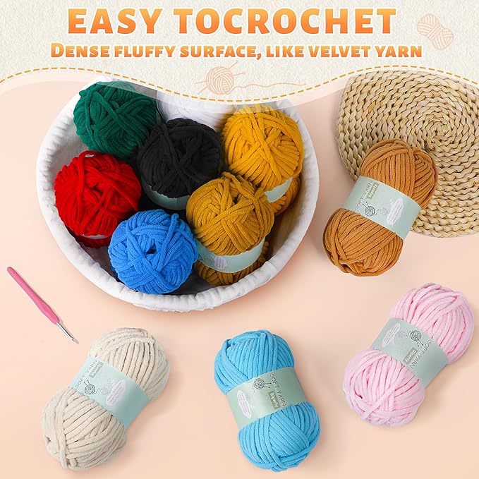 Chunky Chenille Yarn Velvet Soft Super Bulky Size 6 for Crocheting Knitting, Baby Blanket Yarn, 100g 71 Yds per Skein, Easy to Use for Scarves, Amigurumi, Crafts (4, Dark Green)