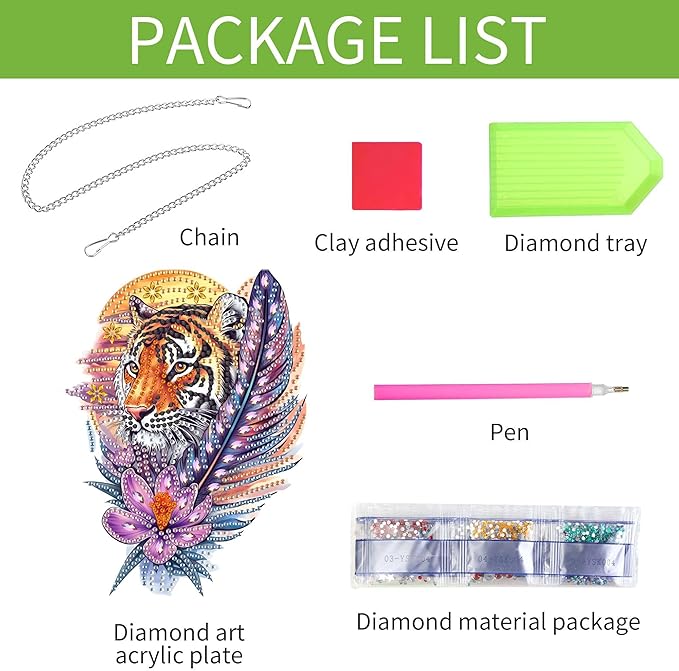 Wergund DIY Tiger Diamond Art Hanging Kits, Hanging Diamond Art Animal, Acrylic Special Shaped Rhinestone, Window Hanging Pendants for Home Wall Garden Front Door Outdoor Decor Gift(Tiger)