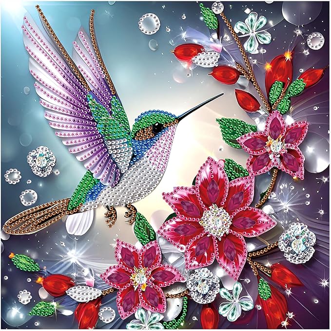 AiYuanzsh Special Shape Diamond Art Kits for Adults, Hummingbird and Flowers 5D Crystal Rhinestone Diamond Art Canvas, DIY Paint by Diamonds Craft Kits, Sparkling Diamond Painting Wall Décor