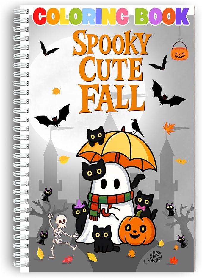 Spooky Cute Fall Coloring Book for Toddlers Ages 3+ – Small Size Halloween Coloring Pages with Pumpkins, Ghosts, and Bats – First Coloring Book with Thick 199 GSM Paper – Spiral Bound, 5.5x8.5 in