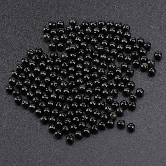 LPBeads 200Pcs Polished 6mm Round Natural Black Onxy Gemstone Loose Beads with Stretch Cord for Jewelry Making Bracelets