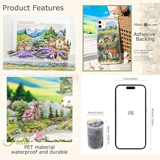 6Rolls PET Tape Stickers for Journaling Supplies, Garden Landscape Themed Journal Stickers for Scrapbooking, Junk Journal Supplies, Planner,DIY Crafts (Town)
