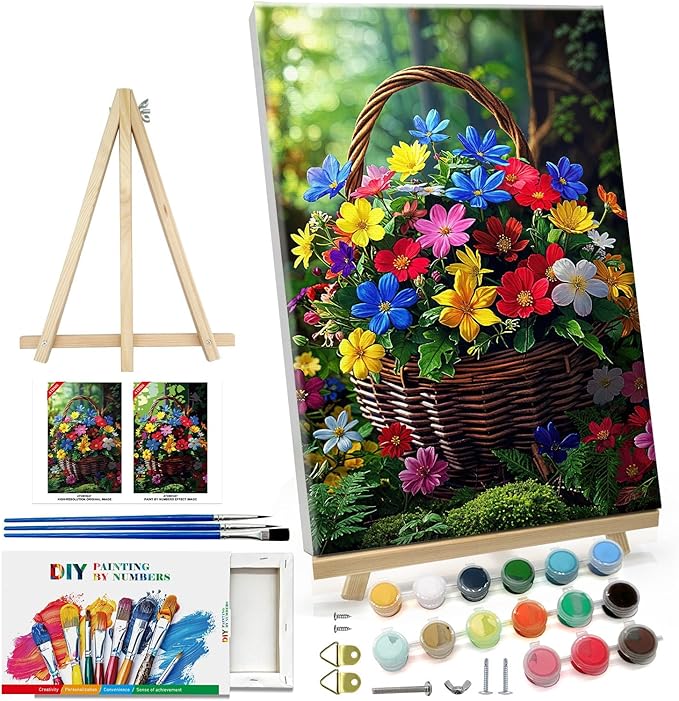 ATDMS Paint by Numbers Kit for Adults with Frame Flowers Paint by Number with Easel DIY Landscape Paint by Numbers Kit with Frame Adult Paint by Number Kits on Canvas for Home Wall Decor 8x12 Inch