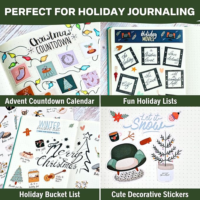 Merry Christmas Stickers - 14 Sheets of Seasonal Winter, Hygge and Holiday Planner for Journaling, Scrapbooking, Greeting Cards, Crafts, Gift Wrap - Aesthetic for Kids and Adults