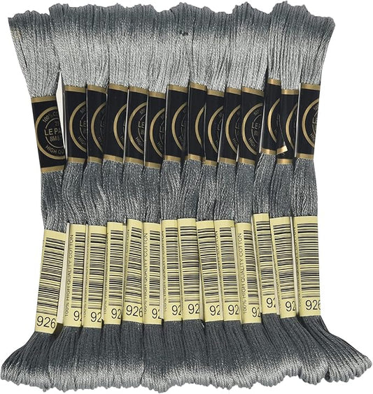 LE PAON Embroidery Floss, 14-Pack Six Strands 100% Long Staple Cotton Embroidery Thread, 8.7-Yard，Color Number：926, Medium Grey Green