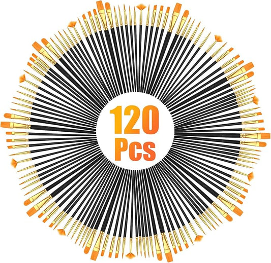 Soucolor Acrylic Paint Brushes Set, 120Pcs Round Pointed Tip Artist Paintbrushes for Acrylic Painting Oil Watercolor Canvas Boards Rock Body Face Nail Art, Halloween Pumpkin Ceramic Crafts Supplies