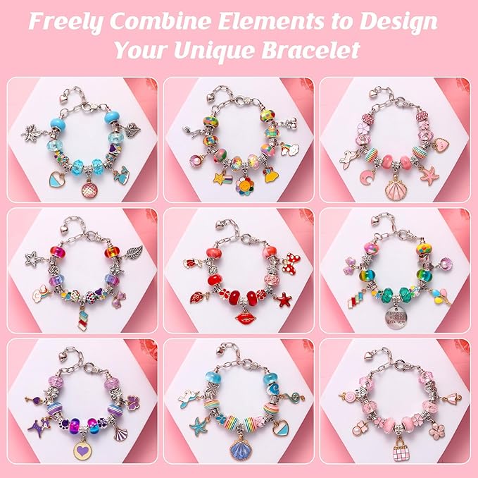 YJK Charm Bracelet Making Kit, DIY Jewelry Making Kit Christmas Gifts for Girls 5-12 Years Old, Beaded Jewelry Making Kit with Jewelry Box, Creative Crafts for Girls (Multicolor)
