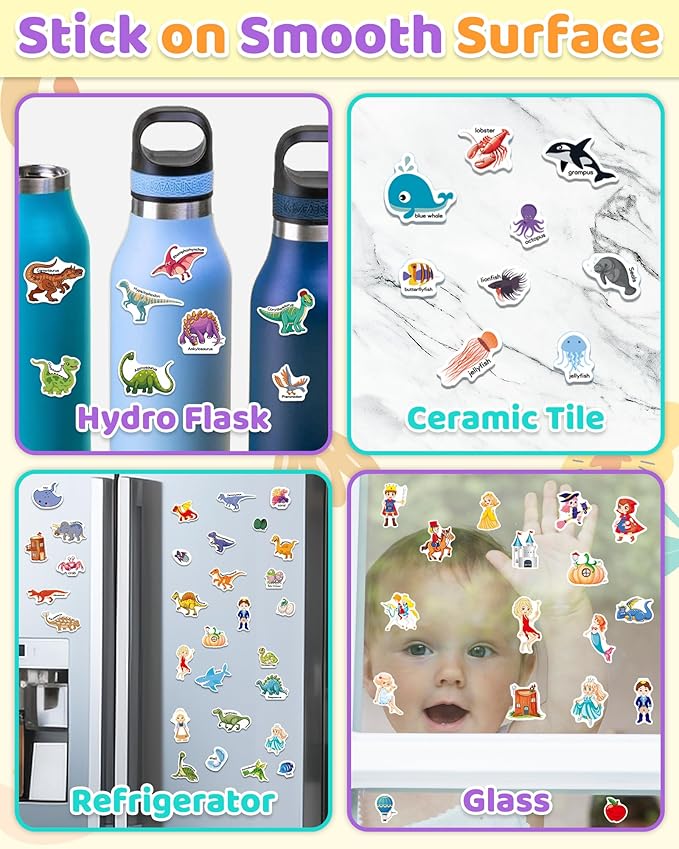 benresive reusable sticker books for kids, sticker books for toddlers, toddler travel toys activities crafts ages 3 and up birthday gifts - ocean, fairy and dinosaur