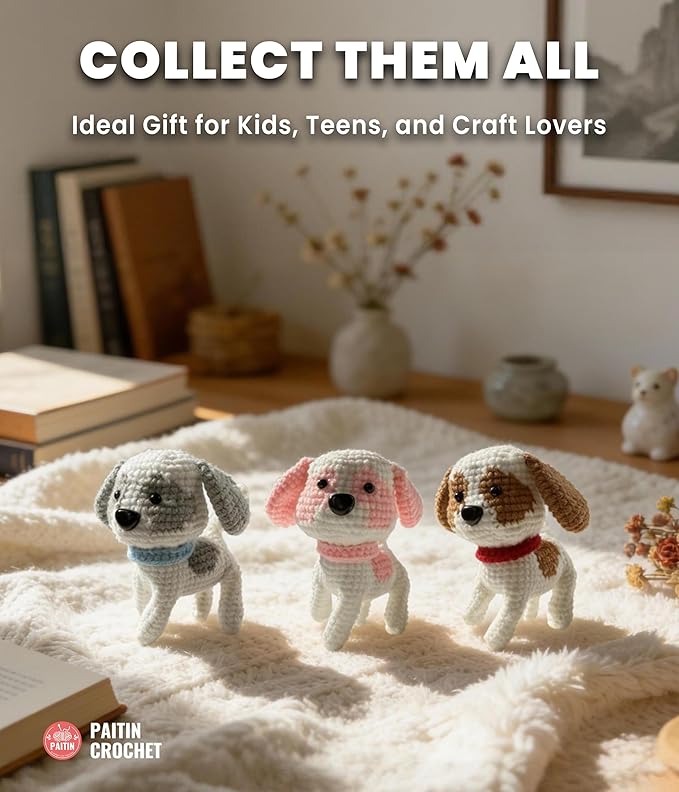 PAITIN Crochet Kit for Beginners – DIY Dog Crochet Craft Project, Easy Handmade Yarn Art Kit for Adults with Step-by-Step Video Tutorial