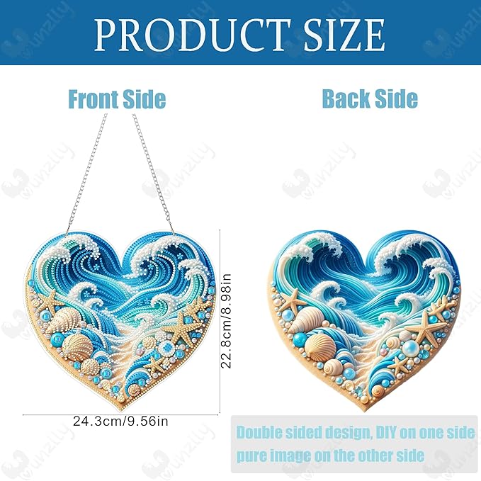 Yunzlly DIY Hanging Diamond Art Pendant Kit, Special Crystal Double Sided Diamonds Painting Ornament Kit for Adults, Acrylic Gem Painting Board for Window&Door&Wall (Beach)