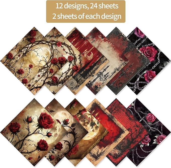 6x6" 160gsm cardstock Single Sided Scrapbooking 24 Papers Pad vintage decoupage scrapbook kit patterned paper junk journal supplies journaling supply scrap paper crafting.Candle Rose