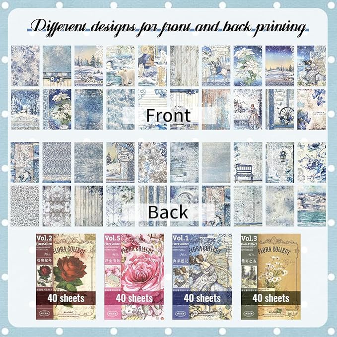 160Pcs vintage scrapbook supplies Set,4 styles of design Mixed Special Paper for Letter Writing,Double-sided scrapbook paper, DIY Junk Journal supplies, decoupage paper,card making supplies