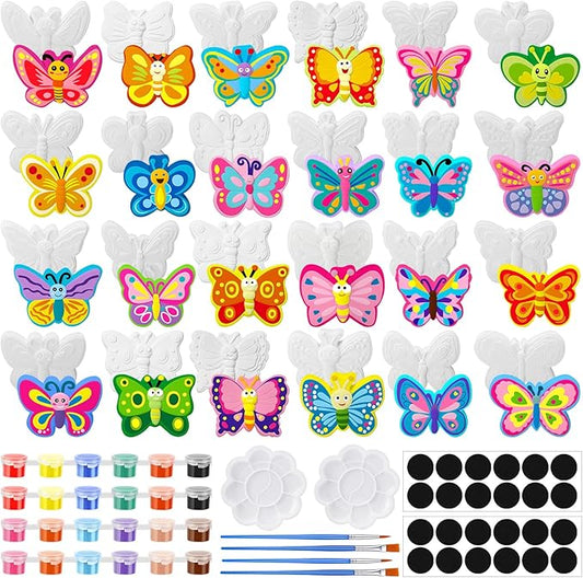 WinnerWhy 24 Sets Spring Butterfly Ceramic Painting Kit Make Your Own Butterfly Figurine Paint DIY Beautiful Painting Statue Craft Paint Your Own Spring Statue for Party Adult Art Activity Supply
