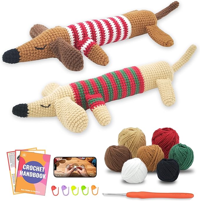 PAITIN Crochet Kit for Beginners – DIY Crochet Craft Project, Easy Handmade Yarn Art Kit for Adults with Step-by-Step Video Tutorial (Dachshund)