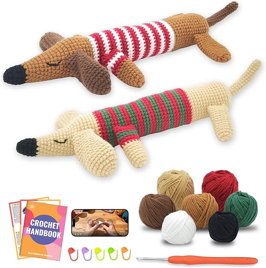 PAITIN Crochet Kit for Beginners – DIY Crochet Craft Project, Easy Handmade Yarn Art Kit for Adults with Step-by-Step Video Tutorial (Dachshund)