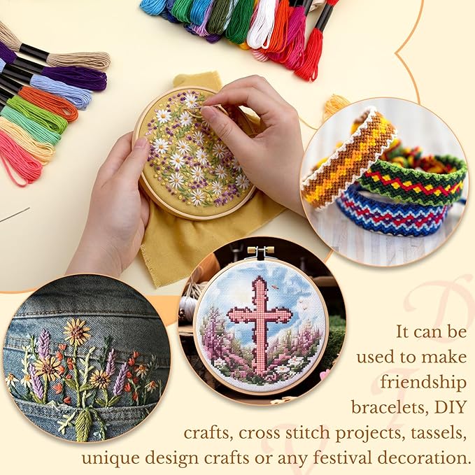 50 Skeins Embroidery Floss, Rainbow Colors Friendship Bracelet String and Cross Stitch Thread, Embroidery Thread for DIY Friendship Bracelet Project, Craft Floss String for Cross Stitch Crafts