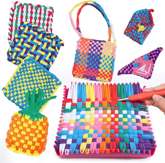 morwant Easter Basket Stuffers for Girls Ages 6-12, DIY Weaving Loom Craft Kit, Spring Break Activity Potholder Maker with 7" Loom & Rainbow Loops, Creative Arts and Crafts Toys Gifts