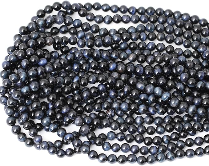 cheavian 60pcs 6mm natural blue tiger eye gemstone round loose beads for jewelry making diy findings 1 strand 15"