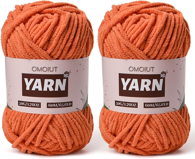 2 Packs Plush Chenille Chunky Crochet Yarn - Baby Yarn for Crocheting Soft - Velvet Yarns Knitting for Blankets Crafts - Fluffy Amigurumi Yarns 100g/131yds (2 Orange)