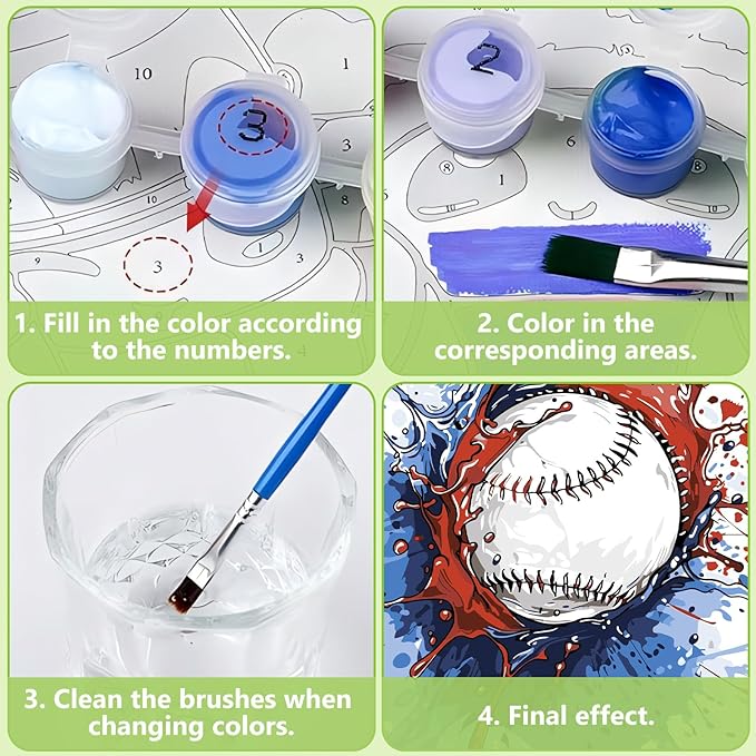 Reivworl Paint by Numbers Kit for Kids - with Frame and Easel, Baseball Paint by Number Kids Age 6-8-12 Boys Girls, Paint by Numbers for Gifts and Decor (9.5X12Inch)