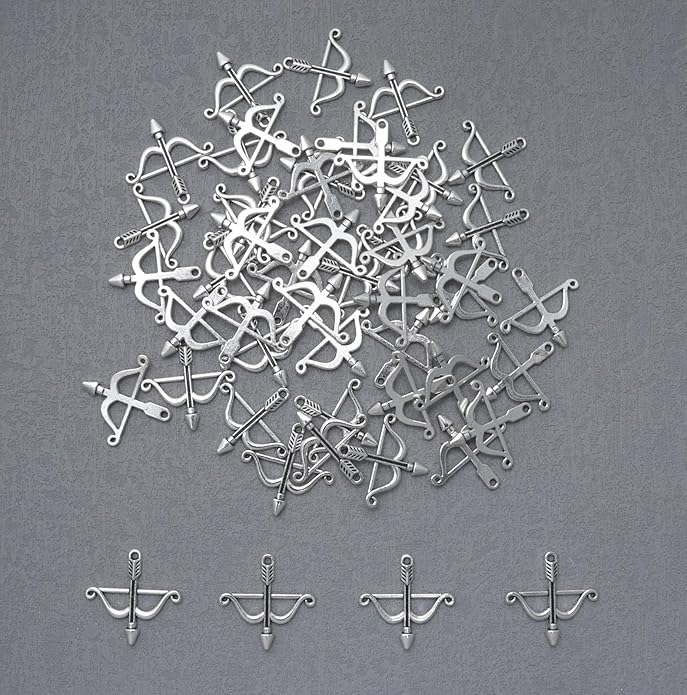 50 Pcs Bow and Arrow Charms Metal 2.5 X 2.5 CM Cute Vintage Pendants for DIY Jewelry Making Finding Kits Necklace Bracelets Earring Keychain Crafting Project Supplies