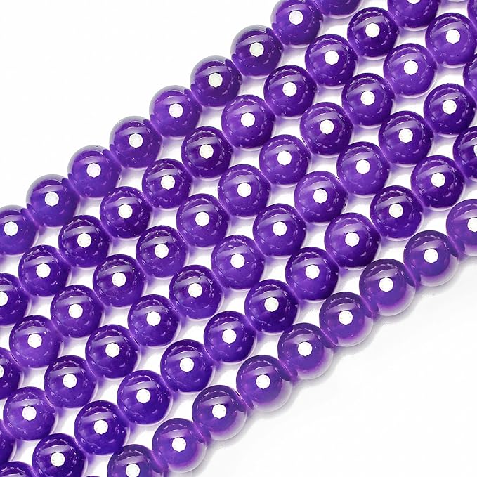 80PCs 10mm Deep Purple Jade Glass Beads Bulk, Round Smooth Hole Glass Crystal Beads for Jewelry Making, DIY Bracelets, Necklaces, Bag Charms, Keychains and Craft Projects