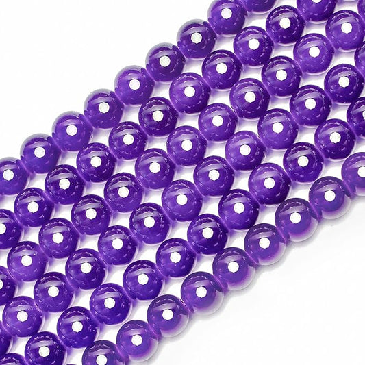 80PCs 10mm Deep Purple Jade Glass Beads Bulk, Round Smooth Hole Glass Crystal Beads for Jewelry Making, DIY Bracelets, Necklaces, Bag Charms, Keychains and Craft Projects