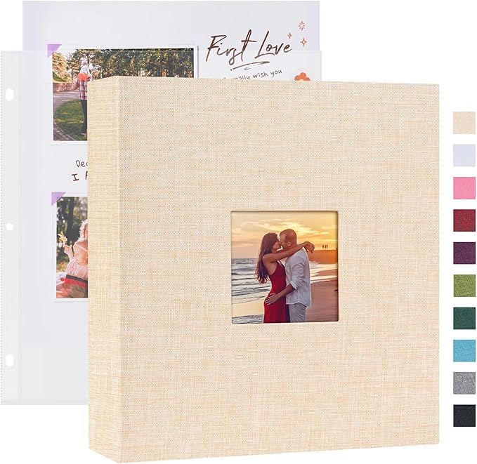 Mublalbum 8.5x11 Inch DIY Scrapbook Photo Album with 40 Plastic Sleeves 80 Pages Top-Loading Protectors, Linen Cover 3-Ring Binder for Baby Wedding Travel and DIY Projects (Beige)