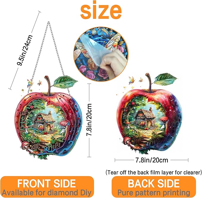 Ginfonr Diamond Painting Kits Hanging Pendant, Apple Diamond Art Kits for Adults, Special Shaped Rhinestone Magic House Diamond Art, Double Sided Home Hanging Kits for Garden Wall Window 8 x 8 inch