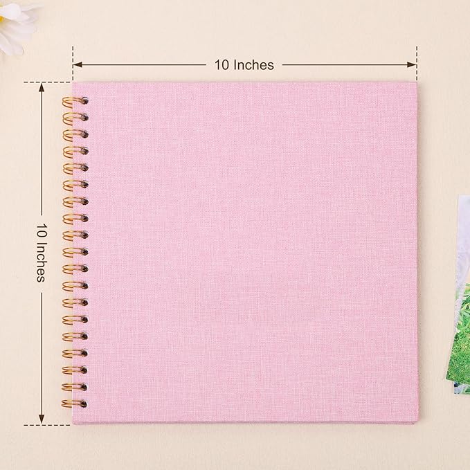 Scrapbook Photo Album 10x10 Inches 40 Pages Hardcover Kraft Paper Linen Cover Scrap Book Memory Book DIY Scrapbook Albums for Wedding Baby Boyfriend Travel Anniversary Family, Pink