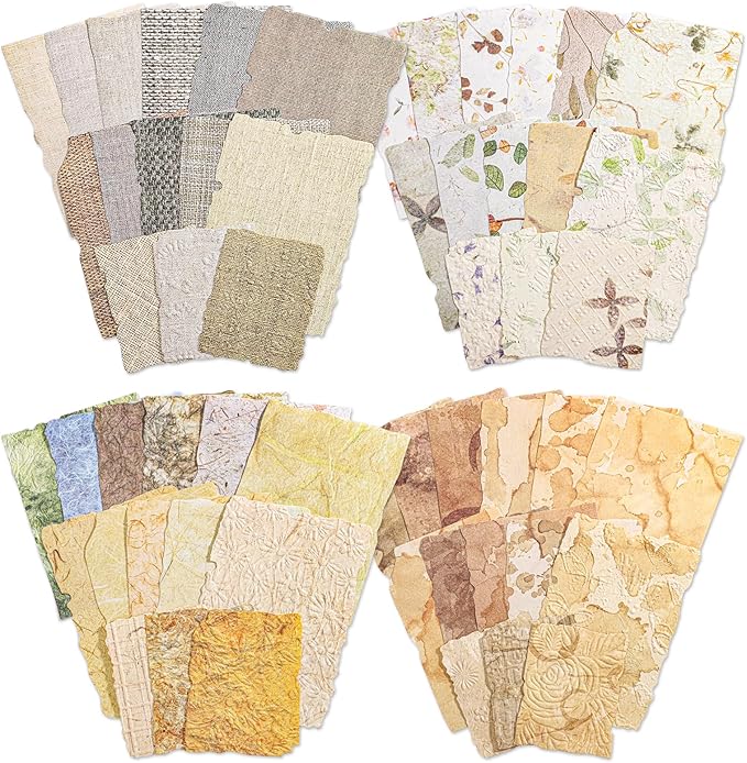 112 Pcs Textured Vintage Scrapbook Paper, 4 Themes Scrapbook Journaling Supplies, Embossed Designs Scrapbooking Kit Decorative Paper for Junk Journals, Card Making, Collage Art, Retro Crafts