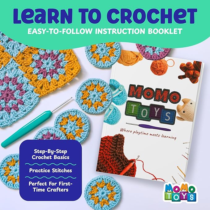 MOMOTOYS Crochet Kit for Beginners, Crochet Hook Set with Yarn Set,Crocheting Kit, 97PCS with Crochet Book and Bag, Crochet Kits for Beginners Adults, Crochet Accessories and Supplies