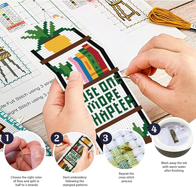 ACRNIGHEET 6PCS Cross Stitch Bookmark Kits Bookshelves Words Pattern Counted Cross Stitch Kits for Beginners Adults DIY Stamped Embroidery Bookmarks with Instructions Hand Embroidery Craft Gift