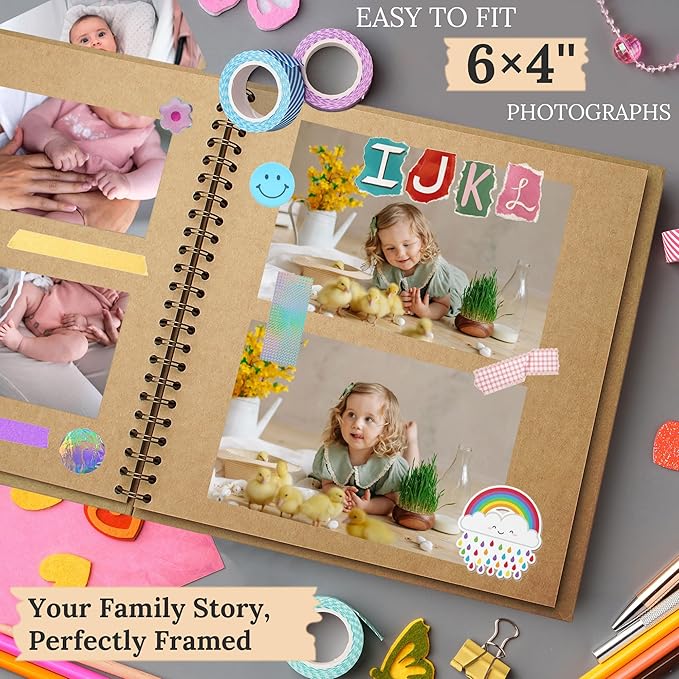 Scrapbook 10x10 Inch DIY Scrapbook Album Hardcover Kraft Paper Scrap Book Photo Albums 40 Pages Perfect for 4x6 / 5x7 Photos Memory Book for Family, Wedding