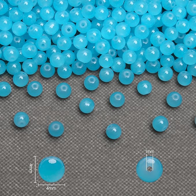 400PCs 4mm Aquamarine Jade Glass Beads Bulk, Round Smooth Hole Glass Crystal Beads for Jewelry Making, DIY Bracelets, Necklaces, Bag Charms, Keychains and Craft Projects