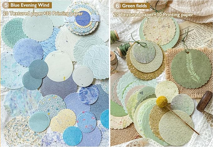 300Pcs Scrapbook Supplies Kit, Round Edge Colorful Textured Embossed Rice Decoupage Paper for Scrapbooking, Junk Journaling, Card Making, Mixed Media Collage, Vibrant DIY Decorative Materials Gift Set