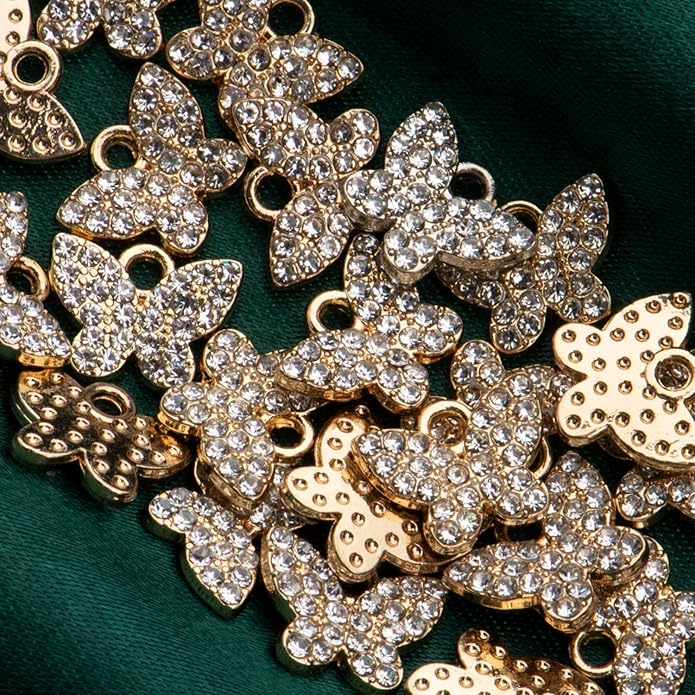 Pack of 20 Rhinestone Charms Gold Plated Pendants Pave Crystal Accessories for Necklace Bracelet Jewelry Making DIY Crafting