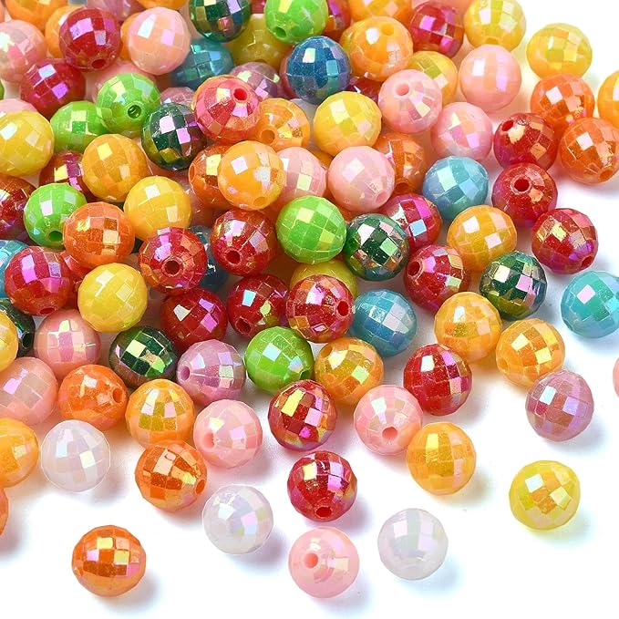 Ipotkitt 200 Pcs 8mm Faceted Round Acrylic Beads AB Color Platic Spacer Beads Random Color Round Ball Loose Beads for DIY Jewelry Making Home Decoration