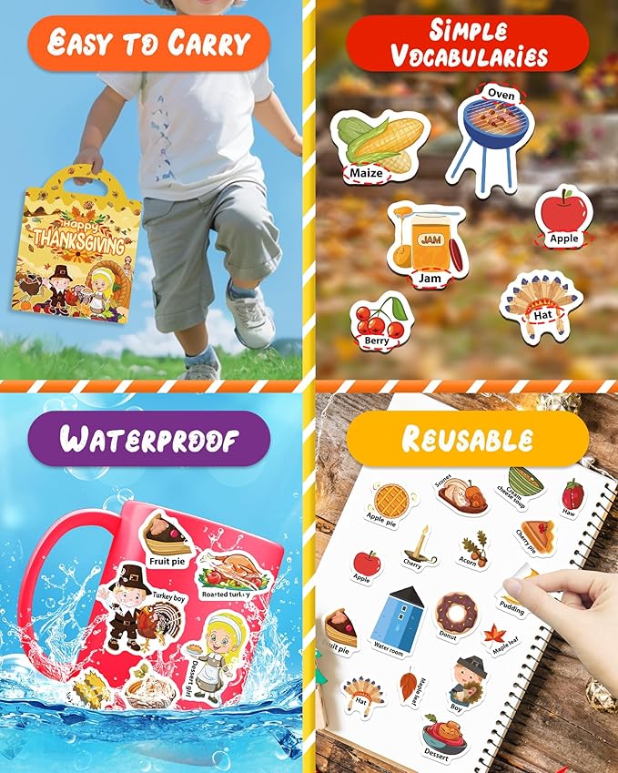 benresive reusable sticker books for kids, sticker books for toddlers, toddler travel toys activities crafts ages 3 and up birthday gifts - thanksgiving