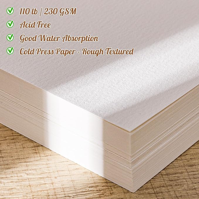 80 Sheets Watercolor Paper Bulk, 110 lb/230 GSM Cold Press Paper White Water Color Paper for Kids Child Students Adults Artists Drawing Wedding Gift Cards(8.5x11 Inch)