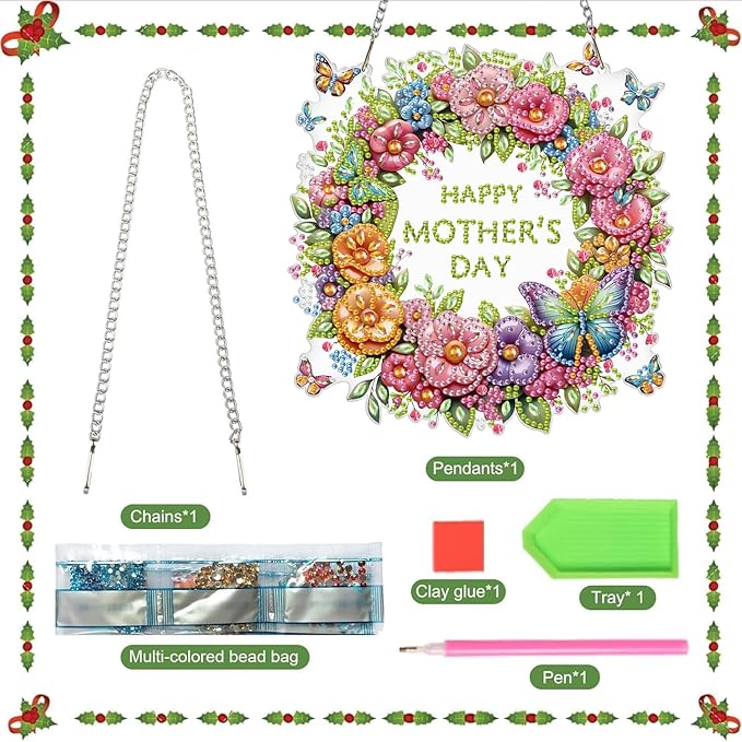 BAWKENTON Mother's Day Hanging Diamonds Art kit for Adult, DIY Diamonds Painting Art Kit, 7.44x7.68in Acrylic Diamonds Painting Board Kit Ornament, Special Crystal Diamond Hanging Ornament