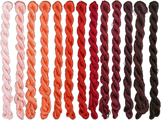 Natural Silk Thread – 13 Colors, 110m Each, Handmade Silk Embroidery Floss for Hand Embroidery, Cross-Stitch, and Needlework Projects