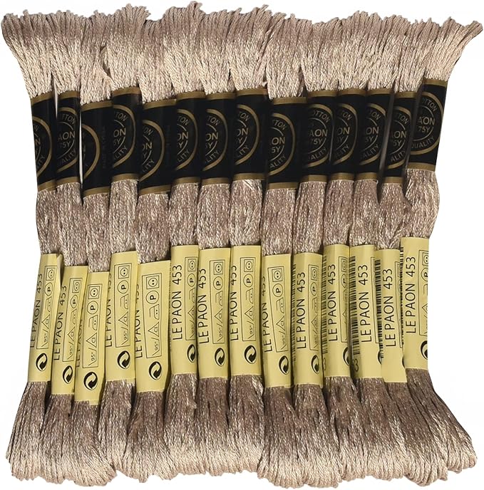 LE PAON Embroidery Floss, 14-Pack Six Strands 100% Long Staple Cotton Embroidery Thread, 8.7-Yard，Color Number：453, Light Shell Gray