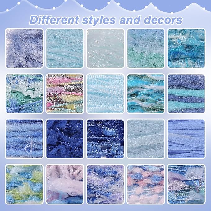 20 Pcs of 2-Yard Original Art Yarns - for DIY Art Yarns for Jewelry Making, Junk Magazines, Knitting, Crafts, Textile Decorative, Tassels, Vintage Yarn Card Making (Blue)